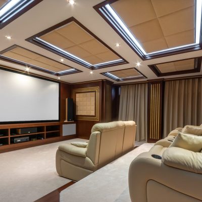 Stylish,Interior,Of,A,Home,Theater.,The,Walls,And,Ceiling
