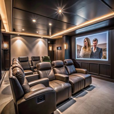 Luxury Home Theater: Reclining Seats & Big Screen